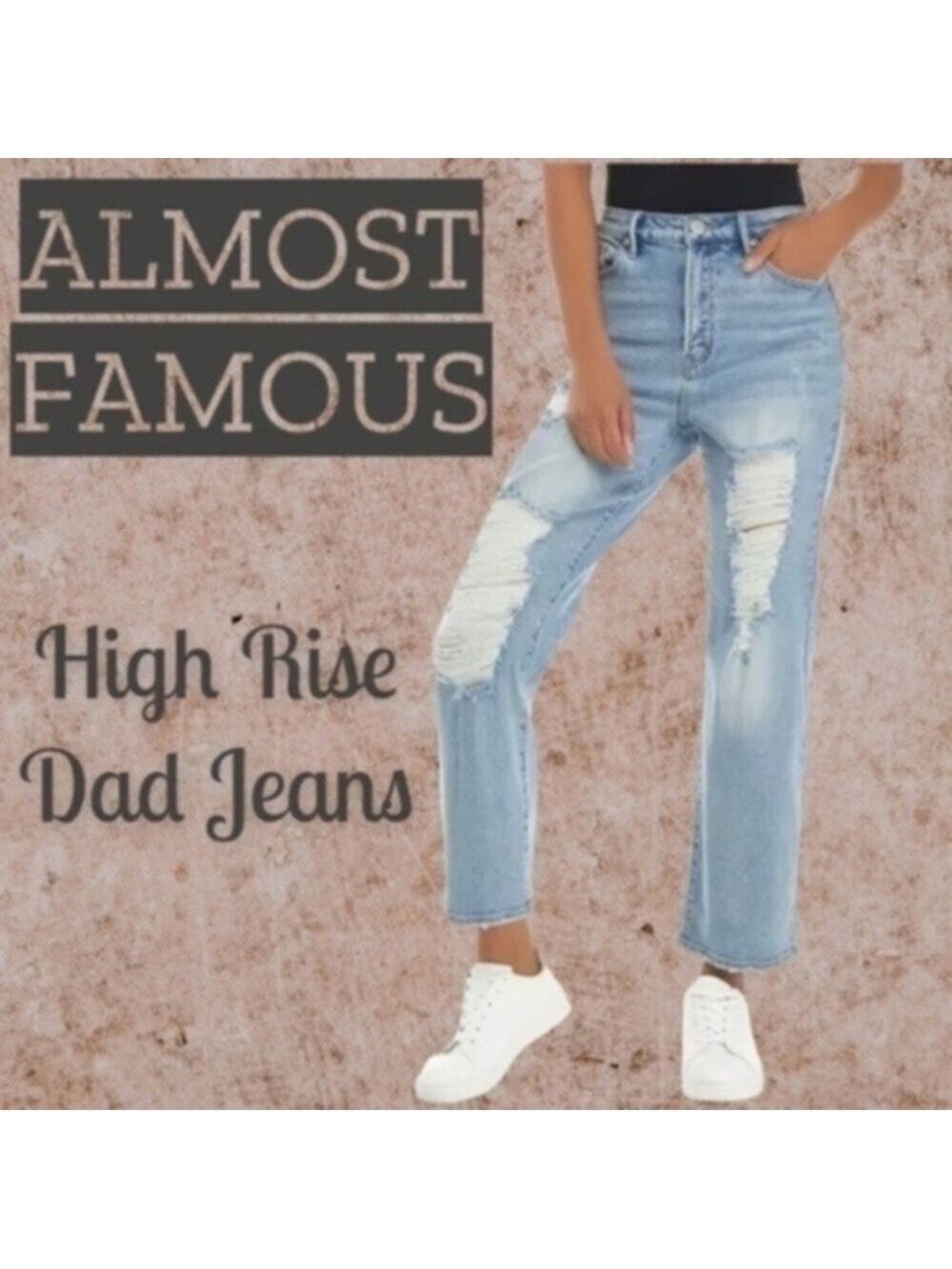 ALMOST FAMOUS Jr’s Destructed Loose-Straight Leg High Rise Dad Jeans/Sz. 9 NWT
